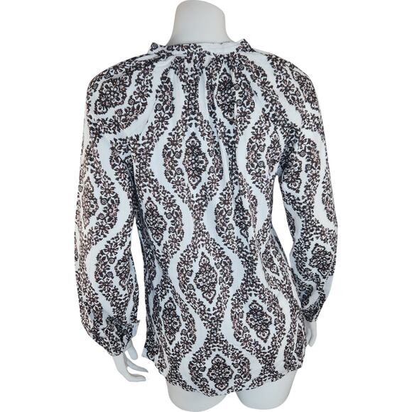 Belle by Kim Gravel Floral Ikat Blouson Sleeve Blouse Hot Fudge XX-Small - Picture 8 of 15